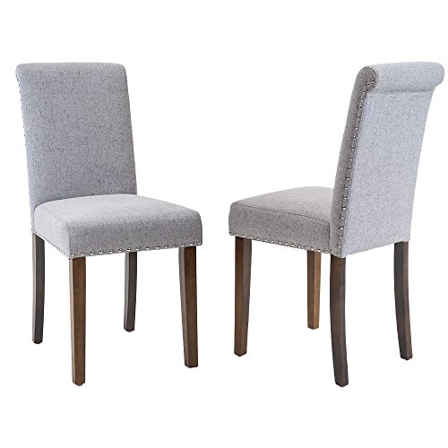 Merax Stylish Dining Chairs with Nailhead Detail and Solid Wood Legs, Set of 2 (Slate grey)