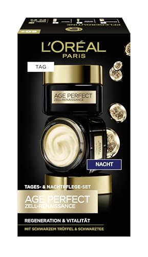 LOreal Paris Face Care Set, Anti-Ageing Day Cream and Night Cream to Promote Cell Recovery, with Antioxidant Formula and Vitamin E, Age Perfect Cell Renaissance, 2 x 50 ml