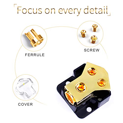 LEIGESAUDIO Copper 0/2/4 Gauge in 4/8/10 Gauge Out Amp Power Distribution Block for Car Audio Splitter (1 in 2 Out)