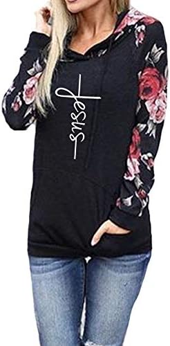shifeierFaith Sweatshirt Floral Long Sleeve Drawstring Casual Hoodies Pullover Tops with Pockets