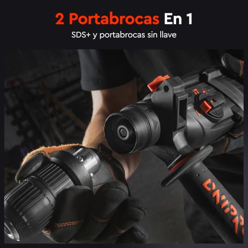 Dnipro-M SDS-Plus 880W Drill Hammer with Quick Change Chuck 2-13 mm, 3 Working Modes, 2.8J, 4850 ipm, 1150 rpm, Drilling up to 26 mm in Concrete, Case RH-100Q