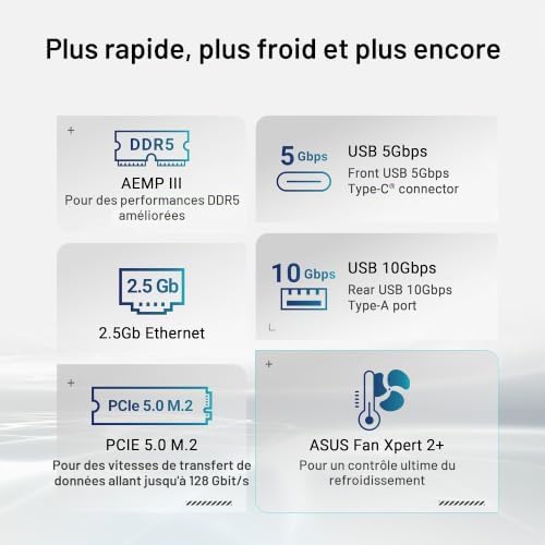 Prime B860M-K, Carte mère Intel mATX, 6 + 1 + 1 étapes d'alimentation DrMOS, DDR5, PCIe 4.0, 2 emplacements M.2, Realtek 2,5 Go Ethernet, DisplayPort, HDMI, USB 10 Gbps, USB Type-C 5 Gbps Avant