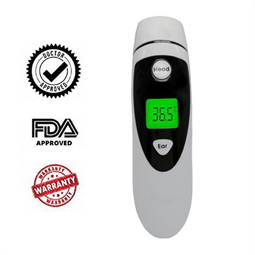 Firhealth Forehead and Ear Thermometer, Infrared Digital Fever Thermometer for Baby, Adult and Elderly Professional Precision And Medical Accuracy Fever Alarm, CE and FDA Approved, Black