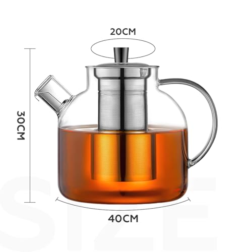 AMROAH 1500ml (50oz) Large Round Glass Teapot with Removable Stainless Steel Infuser Strainer, Borosilicate Heat Resistant Stovetop Safe Glass Tea Kettle Blooming & Loose Leaf Tea Maker