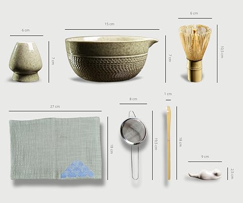 HarmonizeYourSenses Complete Matcha Kit, Matcha Set Tea Ceremony Kit, Tea Set of 7 Pieces, Ceramic Bowl and Premium Quality Bamboo Whisk, Ideal for Gift. Wellness and Harmony.