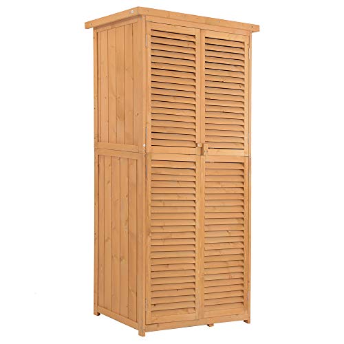 Outsunny Armoire de Jardin abri Jardin Remise pour Outils sur Pied dim. 87L x 47l x 160H cm 2 étagères Portes persienne Toit bitumé étanche Bois Massif pin pré-huilé