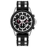 MINI FOCUS Men Business Watch, Fashion Chronograph Watches (Three- Eye, Alloy, 30M) Quartz Casual Silicon Strap Wristwatch for Men MF0723G01