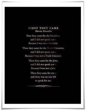 First They Came Poem Gold Foil Art Print. 36 Colours. Martin Niemöller. Holocaust Poem. Racism Civil Human Rights. Immigration Fascism