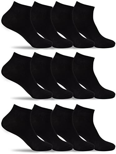Mens 12 Pack of Extra Lightweight Mid Low Cut Ankle Socks FS Rib-A (Shoe: 8-12 / Sock: 10-13, Black)