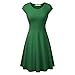 HIKA Women's Casual Elegant A Line Short Cap Sleeve Round Neck Dress (Medium, Deep Green)