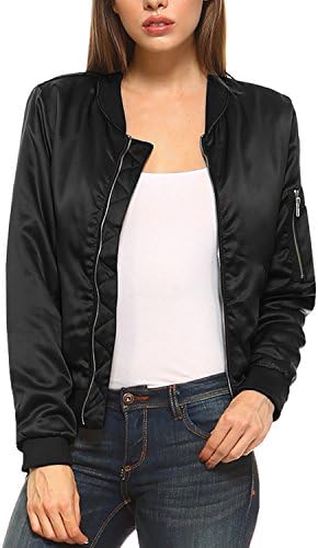 Fashionazzle Women's Solid Classic Zip Up Quilted Short Bomber Jacket Padded Coat