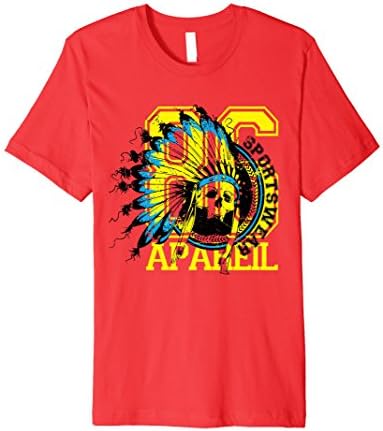Mens Headdress Skull T-shirt Native American apparel Large Red