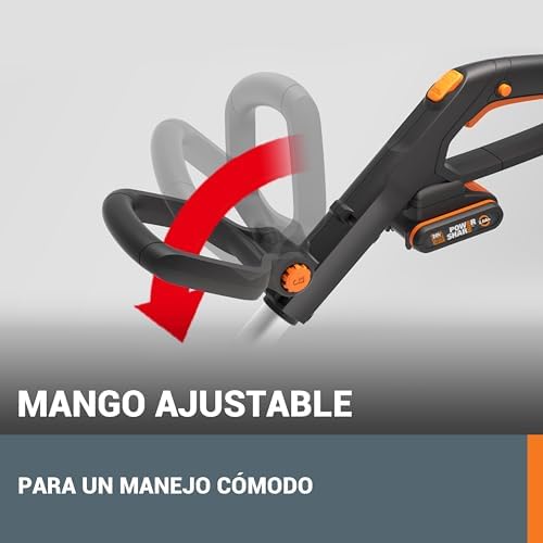 WG163E 2 em 1 Cortador de Escova e Aparador 2 em 1 Bateria 20V 2Ah, sistema automático de alimentação por comando, cabeça rotativa a 90°, para jardins médios