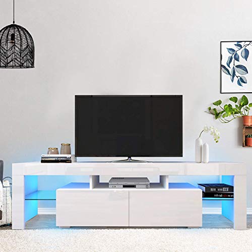 Recaceik Modern TV Stand, LED Media Console High Gloss with