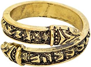 QIHOO Nordic mythology dragon Rune Norse Viking Opening Adjustable Rings (Gold)