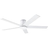 wurzee 60 inch Ceiling Fan with Light, White Flush Mount Ceiling Fan 6 Speeds DC Reversible Motor, 5 Blades, Timing, Dimmable, Memory Function for Bedroom, Kitchen, Patios