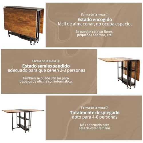 Simple Wisdom Comedor,Mesa Comedor de Plegable,Mesa Plegable 1.20 Apta para Hogar,Oficina o Terraza, Apta para Uso Familiar de 4 Personas,El tamaño es 120 * 80CM. (Color Retro + Negro)