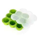 GVDV Silicone Baby Food Freezer Tray with Clip-on Lid BPA Free & FDA Approved Storage Container for Homemade Baby Food, Vegetable & Fruit Purees and Breast Milk, Green - Lifetime Guarantee