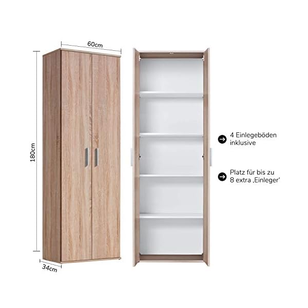 mokebo Aktenschrank Mehrzweckschrank (60x180 cm) 'Der Lange' aus Holz auch als BÃ¼roschrank, Allzweckschrank oder Schuhschrank, auch als Vorratsschrank oder Schrank in Sonoma Eiche – Bild 6