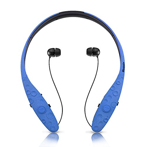 Bluetooth Headphones, Bluenin 980 Wireless Headsets Sweatproof In-ear Earbuds Sports Neckband Earphones Built-in Mic with Noise Cancellation for iPhone 7 plus 7 6s 6 5s 5 Samsung and Android (Blue)