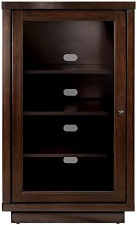 Dark Espresso Finish Wooden Audio Rack with 4 Adjustable Shelves and Tinted Tempered Glass Door 42'' H x 24'' W x 22'' D