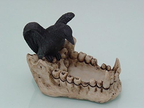 PTC 6 Inch Raven in Skull Hand Painted Resin and Cold Cast Ashtray, Multi