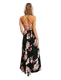FFLMYUHULIU Vestido largo con cuello en V y espalda cruzada con estampado floral elegante para mujer
