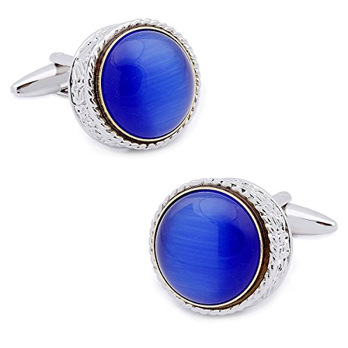 Elegant Brand Cuff Button Rhodium Plated Yellow White Blue Glass Linked Cuff Links (Navy Blue)