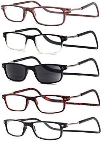 Reading Glasses Adjustable Magnetic 5-Pack with Built in Neck Strap for Men and Women New (1.00)