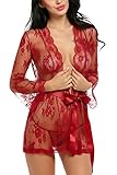 Avidlove Women's Lace Kimono Sexy Nightgown Transparent Mesh lingerie