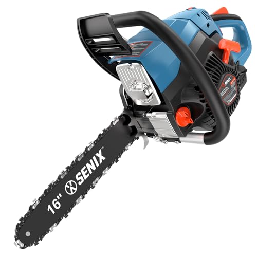 SENIX 16" Gas Chainsaw 46cc 4-Stroke Gas Powered Chainsaws, Cordless Chain Saw with Loop Handle for Wood Cutting and Tree Trimming, Low Emissions & Easy Maintenance, CS4QL-L3
