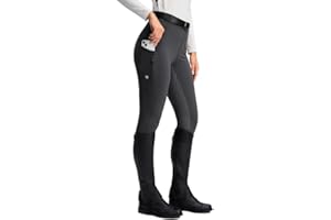 SANTINY Women's Horse Riding Pants Zipper Pockets Silicone Full-Seat Breeches Equestrian Schooling Tights for Women