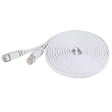 CAT7 Flat Ethernet Cable, Fosmon (White - 15 Feet) CAT7 Snagless RJ45 Ethernet Network Patch Cable [FLAT Tangle Free] - Ultra Speed 10 Gigabit 600Mhz Patch - Modem / Router / LAN / Printer / MAC / Laptop