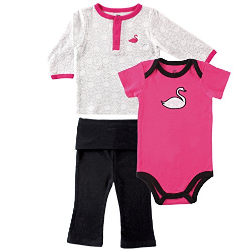 Yoga Sprout Long Sleeve Top, Bodysuit and Pant Set, Black/Pink, 24 M