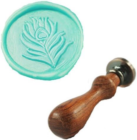 MDLG Vintage Fancy Peacock Feather Custom Picture Logo Wedding Invitation Wax Seal Sealing Stamp Rosewood Handle Set by MDLG