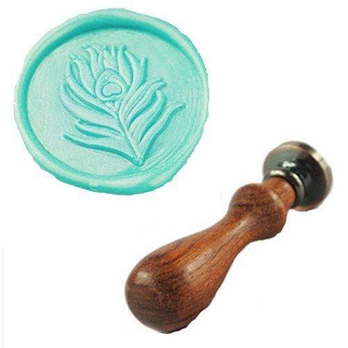 MDLG Vintage Fancy Peacock Feather Custom Picture Logo Wedding Invitation Wax Seal Sealing Stamp Rosewood Handle Set by MDLG