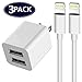 Charger, Certified 2.4A 12W Dual 2 Port Fast Charging Portable Travel Wall Adapter w/ 6FT [2-PACK] Long Durable 8 Pin Lightning Cable Cord for iOS 10 iPhone 8 / 7 /6S Plus/5S/SE, iPad Air/Mini (White)