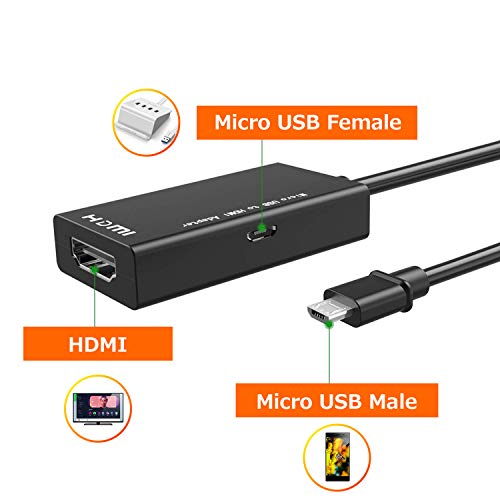 MHL Micro USB to HDMI Adapter, MHL 5PIN&11PIN to HDMI, MHL to HDMI 1080P Video Graphic Converter, Cable Adapter with Video Audio Output for Android Smart Phones & Tablets with MHL Function (Black)