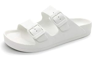 FUNKYMONKEY Men's Comfort Slides Double Buckle Adjustable EVA Flat Sandals