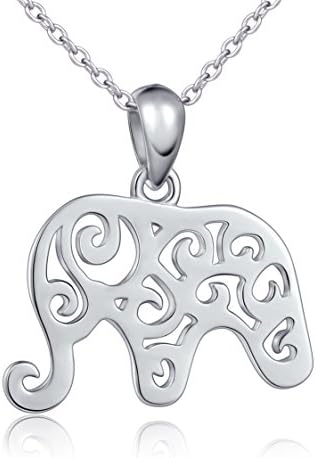 Sterling Silver Good Luck Filigree Elephant Pendant Necklace, Rolo Chain 18"
