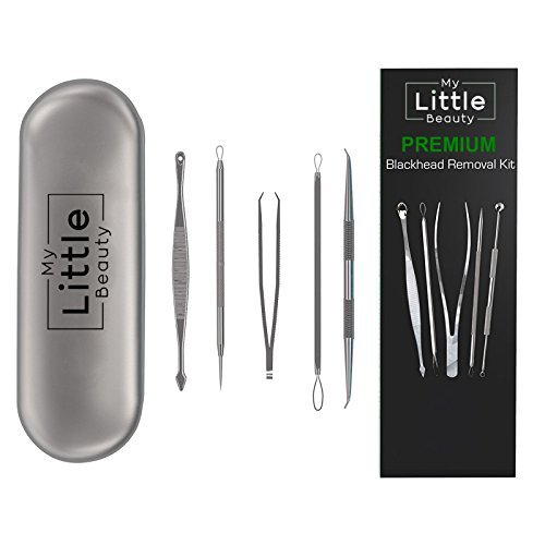 MY LITTLE BEAUTY PREMIUM Removedor Puntos Negros Kit 5 en 1 Extractor de Comedones Kit de herramientas diseñado para quitar puntos negros, acné, comedones, manchas, granos, espinillas, pelos enquistados y más. 