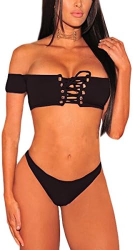 Royalove Lady's Off-The-Shoulder Bandage Push up Bathing Suits Swimsuit Black S