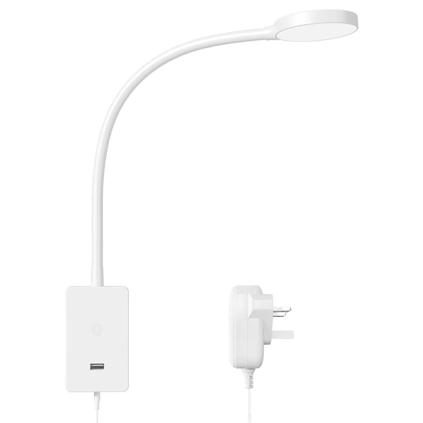 ENUOTEK Touch Dimmable LED Wall Reading Lamp for Bedroom, Wall Mounted Flexible Bedside Light with 5V2A USB Output Port, 4 Brightness Levels, 120° Wide Angle Neutral White Lighting 4000K