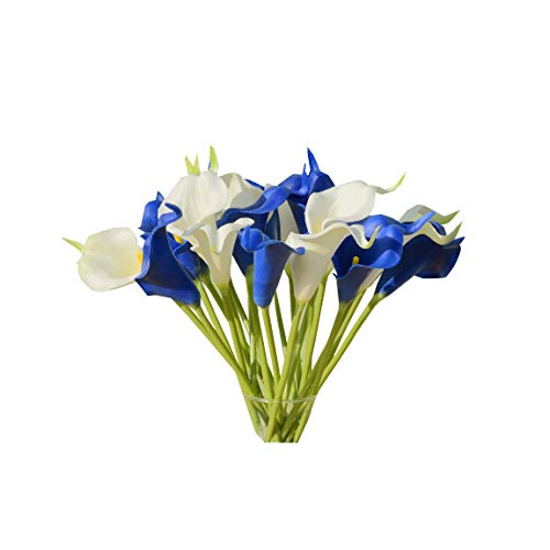 Mandy's 20pcs Blue and White Fake Flowers Artificial Calla Lily Silk
