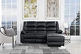 Black Bonded Leather Sectional Sofa with Single Recliner