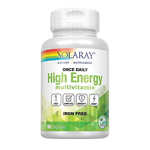 Solaray Once Daily High Energy Multivitamin, No Iron | Complete Multi w/ Whole Food and Herb Base | Non-GMO | 90 VegCaps