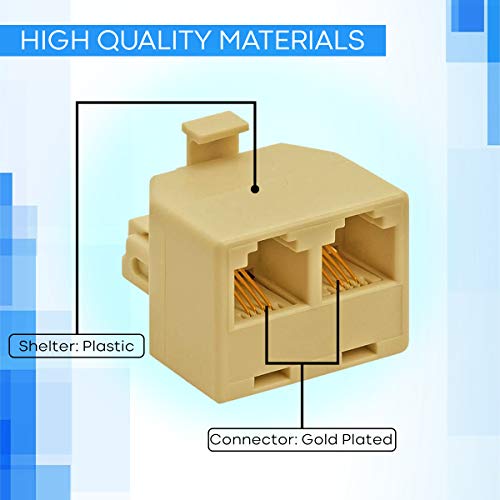 RocketBus RJ11 Plug 1 to 2 Dual Phone Line Splitter Wall Jack Split into Two Modular Converter Adapter for Office Home ADSL DSL Fax Model Cordless Phone System - Thumbnail 4