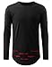 URBANCREWS Mens Hipster Hip Hop Basic Ripped Long Sleeve T-shirt BLACKRED, XL