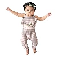 LiLiMeng 2019 New Newborn Baby Girl Boy Backless Striped Ruffle Romper Overalls Jumpsuit Clothes Purple