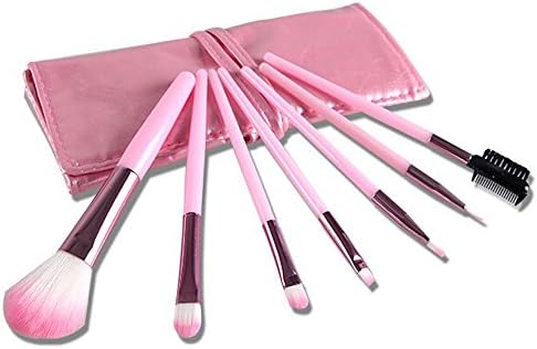7pcs Foundation Makeup Brushes Set Eyeshadow Eyeliner Blusher Pink Leather Case